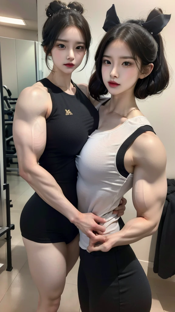 Four girls in school uniform pose for a photo in front of a mirror,,Confused eyes,Strong muscles,4 sisters,black,Shoulders visible,,black衣服,Bow your head,Angry expression,Hammerhead,Upper body only,exercise,Korean beauty photo,Gothic beauty,Bow your head,Angry expression,very beautiful. Big Muscle, , Very strong, Distinct facial features, , Strong arms,, Strong Woman, Stunning beauty, Muscle characteristics, Big Arms, muscular!!, tall and big, Strong posture, Muscle tissue, , Muscle tissue, Asian women,avatar,Sportswear,Upper body only,