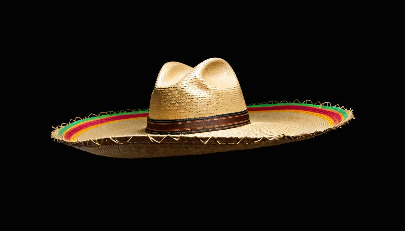there is a straw have with a brown band on it, straw have, Mexican Sombrero, wearing huge straw have, wearing straw have, straw, with straw have, fancy have, wearing wide sunhave, On black background, ten-gallon have, have, brown have, On black background, no have, dark have, Contextureless, black sun have