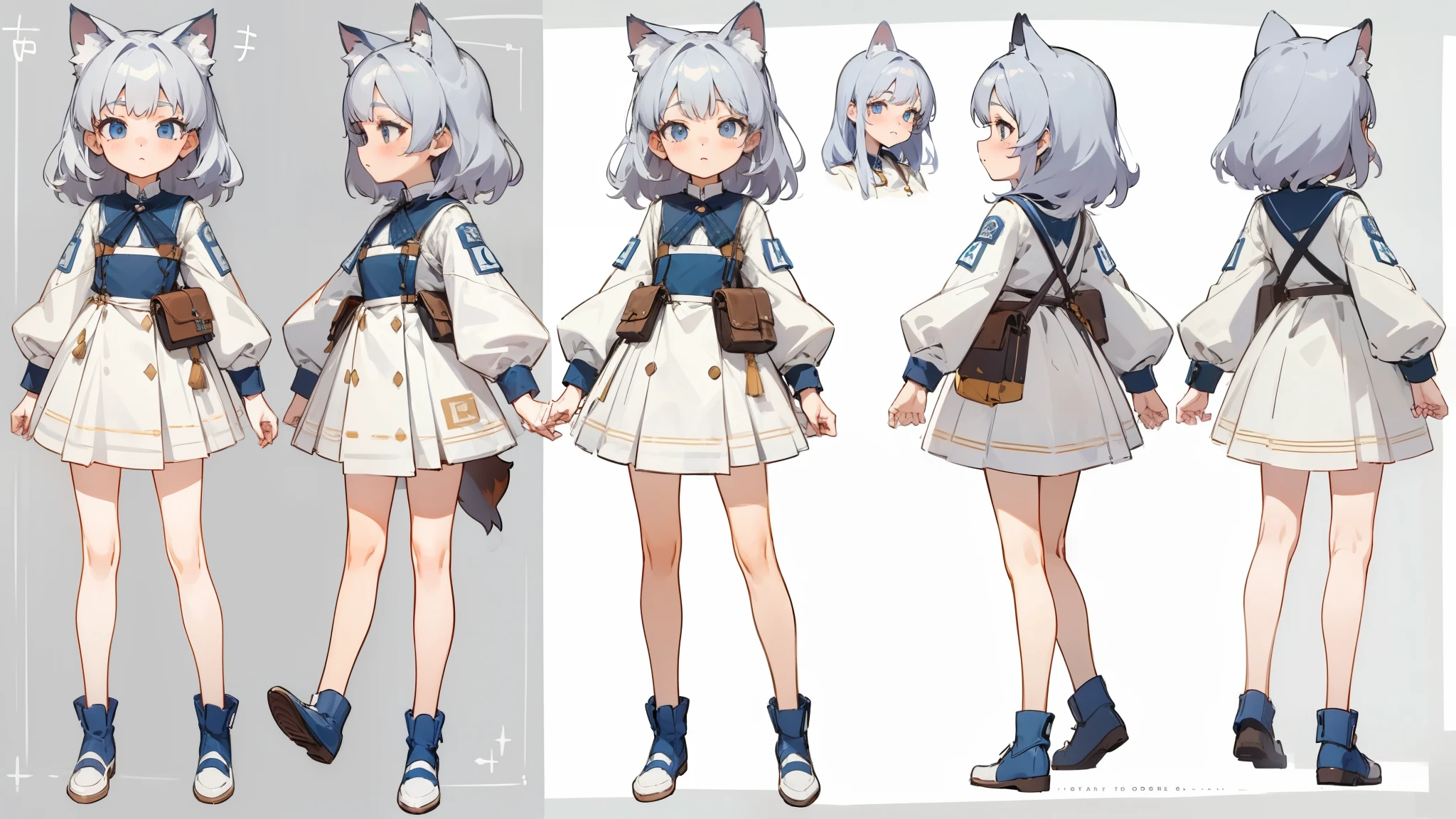 ((masterpiece, Highest quality)), ((tsurime)),Detailed face, Character Sheet, Full Body Lesbian, One girl,show,Full of details, Various poses and expressions, Very detailed, depth, A graceful wild fox girl with mostly silver hair, Sparkling eyes, Delicate skin, 青い髪のYouTuberCharacter Sheet, whole body, sexy