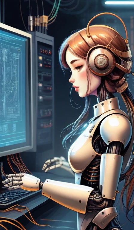 Female robot pilot, Mechanical creatures, Electronic wiring relays the nerves of computers, Girl's face, Dystopian surrealism, Alex Rees Zdziezach Beksiński Giger, Very intricate detail, Devil Chinese Woman, There's a galaxy in those deep, shining eyes, There's a nebula on his head, Deep aesthetics, Concept Art, Engraved Silver Circuit Diode Resistor Semiconductor, highly ornate