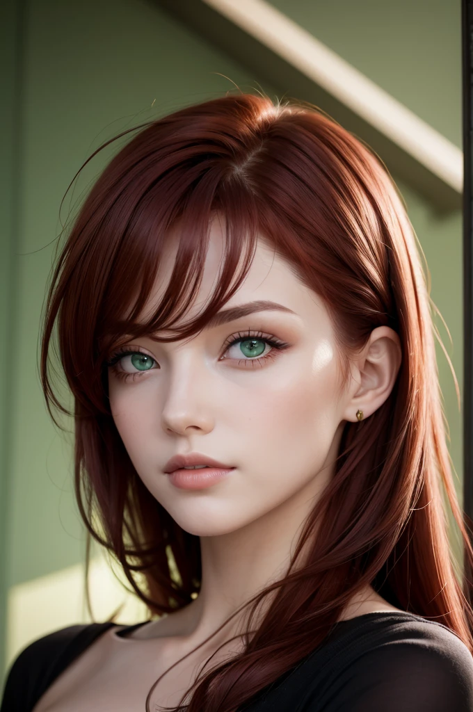  with dark red hair and green eyes 