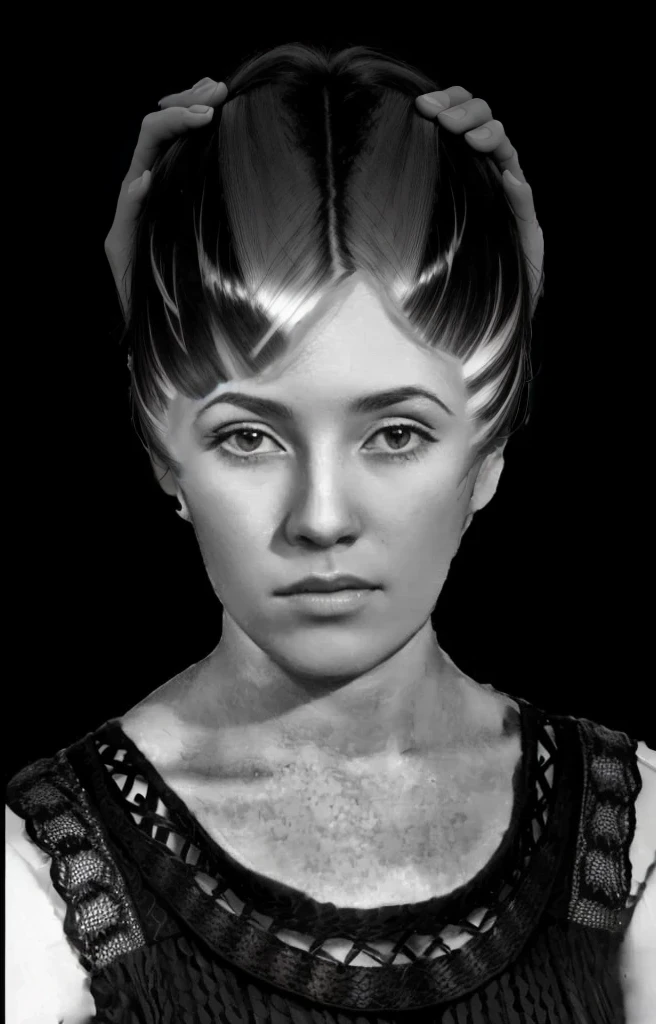 Hair lightening, more hair shine, more light, more light reflections from hair, sunlight on hair, b&w picture