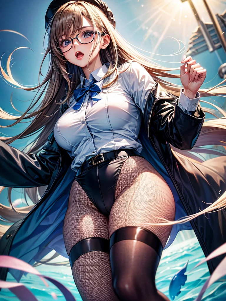 Highest quality,Highest Resolution,Glasses,Doctor,Female doctor,Fishnet tights,Drooling,saliva,White,