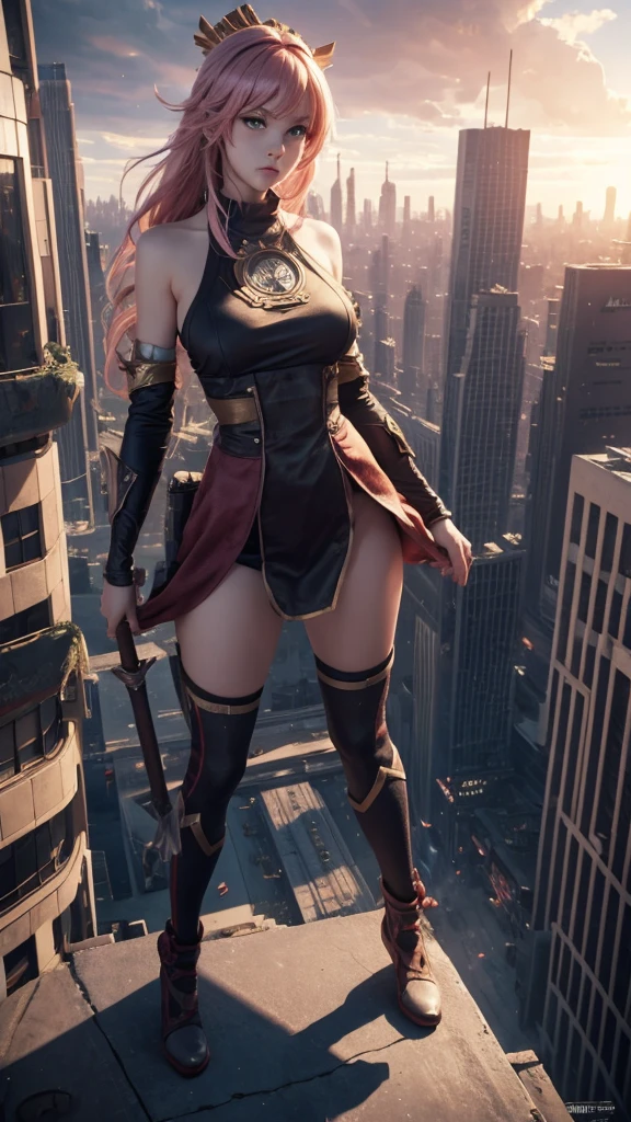 The giant girl wields a hammer and destroys the city,Girl sitting on a building,A giant woman in a lying on top of a cyberpunk city, Wear short skirts,Little guys running around the giant girl,The little person panicked and ran away,Many cars pass by, Standing on her hand, cgsociety 9, 2. 5 d cgi fantasy art, engine rendering unreal + a goddess, full body cgsociety, artgerm ; Hyper realistic 3d content, giant art, super detailed 3d matte paintings, super detailed 3d matte paintings, realistic fantasy art, realistic 3 d anime style. Beautiful girl. Big thighs."The boy stood on the top of a high-rise building waving to the girl". Color ultra 4k.The little person panicked and ran away.Giant attack.