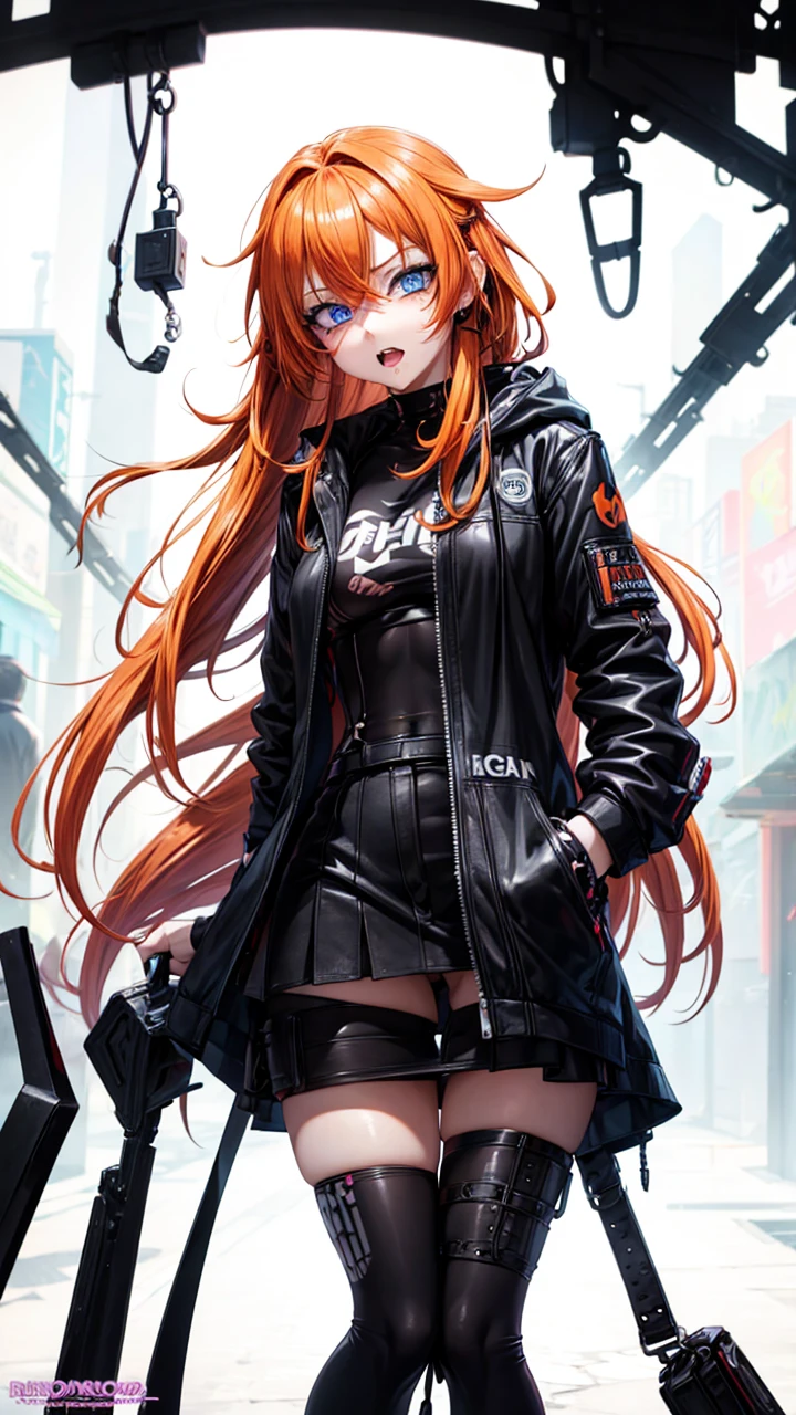 Anime, girl, rave, blue eyes, orange hair, embarrassment, sexy expression, ahegao,horny,small tits, nswf, strong shadows under the eyes, bags under the eyes, ahegao, piercing. ????, Gothic, cyberpunk.