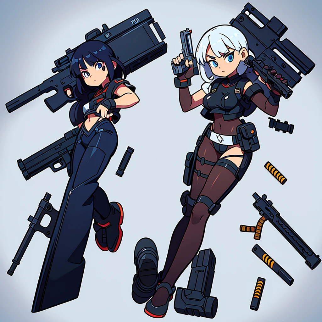 A number of handguns pointed sideways are depicted on a white background.、Game weapon design、Weapon Design、Pistol Design、Weapon concept art、Anime style firearms、weapons