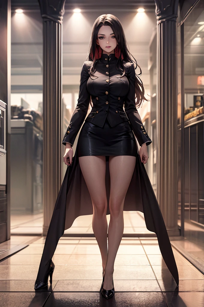A young woman aged 25: 1.3, Long Hair: 1.2, Professional Skirt: 1.2, Daytime: 1.2, Four Corners: 1.2, Cinema Lighting, Surrealism, Ultra-high resolution, Accurate, Super detailed, Textured skin, High detail, Highest quality, 8K