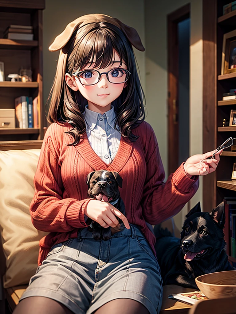 Highest quality,Highest Resolution,Glasses,１People Girls,dog,
