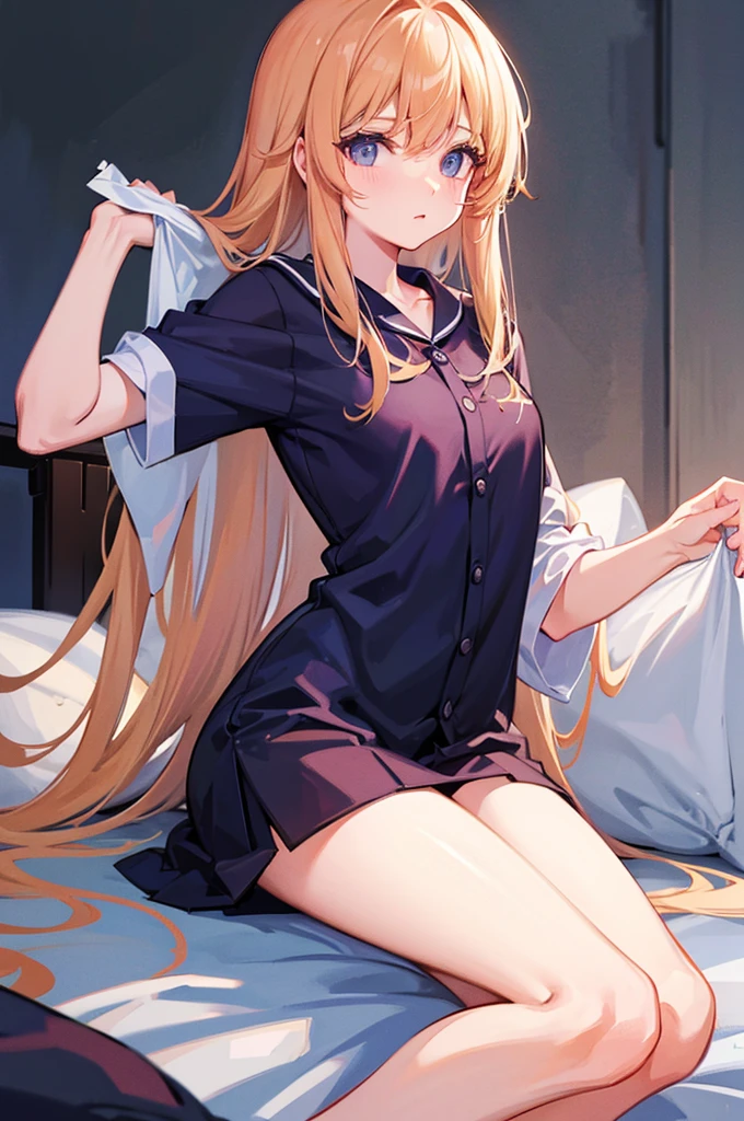 She whispers in bed at night　One person　　pajamas