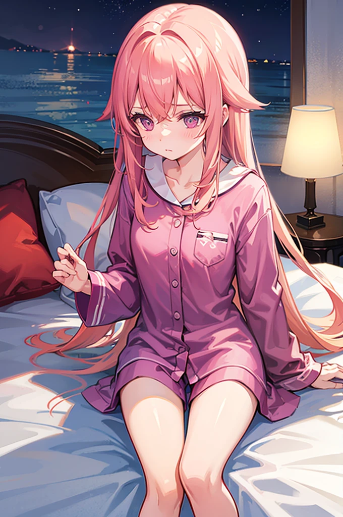 She whispers in bed at night　One person　　pajamas
