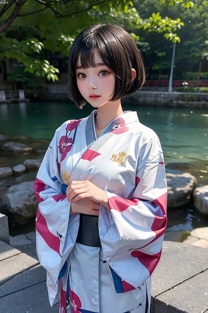 8K,beautiful,(18 year old high school girl:kimono,Bobcut),Baby Face,beautiful顔,Detailed Hair,sexy,Embarrassing,Embarrassed expression