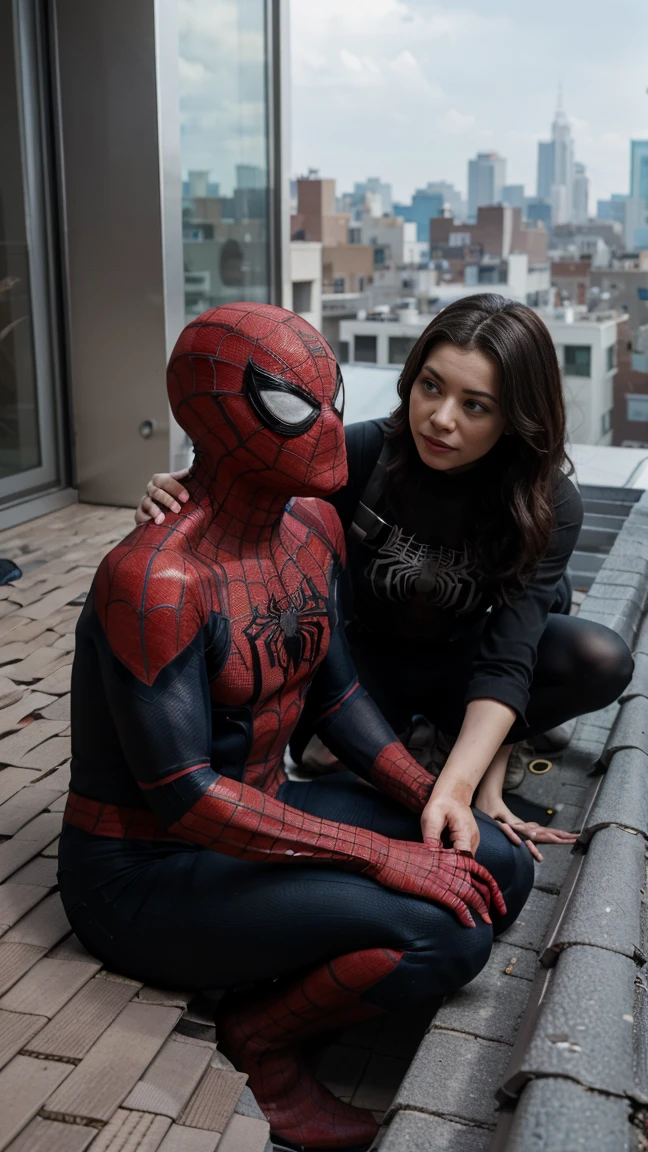 spiderman and spidergirl both are on rooftop together