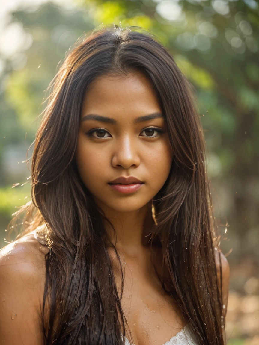 ((of the highest quality, 8K, masutepiece: 1.3)), Women (Full body portrait, Lace dress, Overhead camera, Sharp Focus: 1.2, Cute Woman: 1.4, ((Long hair), Highly detailed face and skin and hair texture, wet texture hair, Wet body, dark brown Detailed eyes, Double eyelids, Beautiful legs, beautiful delicate nose, beautiful Cambodian soft brown skin With dynamic angles, Creates melancholy emotions characterized by calming tones and contrasting mixes of light and shadow, While emphasizing the subject's hair, Eyes, Mouth and behavior, It is pleasing to the eye、It is a thought-provoking composition.