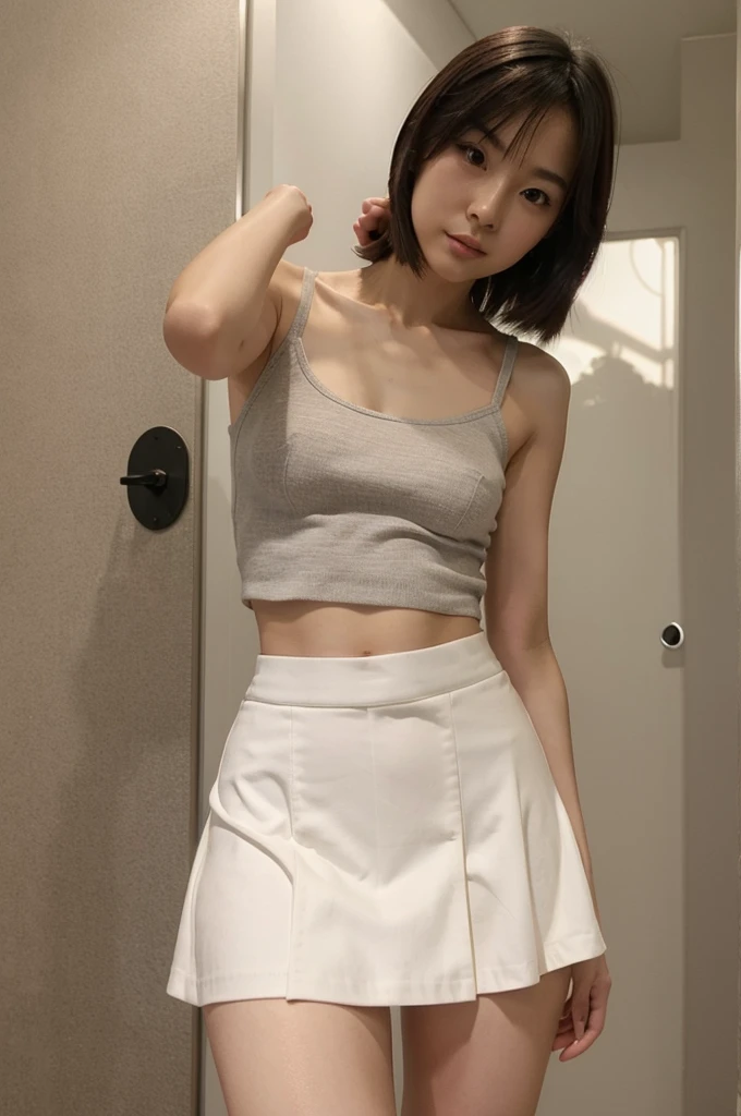 cute sexy naughty thin skinny asian pale with a small little hips in a skirt