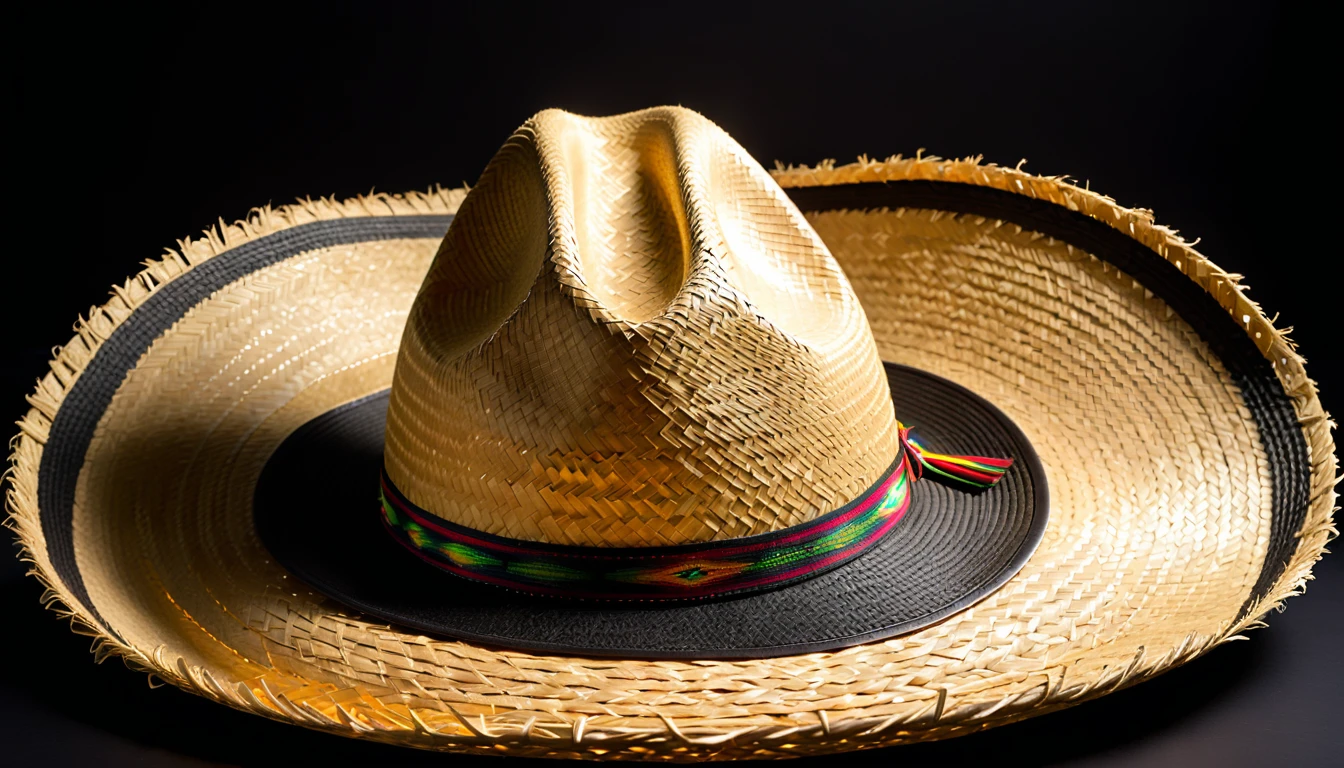 there is a straw have with a brown band on it, straw have, Mexican Sombrero, wearing huge straw have, wearing straw have, straw, with straw have, fancy have, wearing wide sunhave, On black background, ten-gallon have, have, brown have, On black background, no have, dark have, Contextureless, black sun have,straw,weave,Art