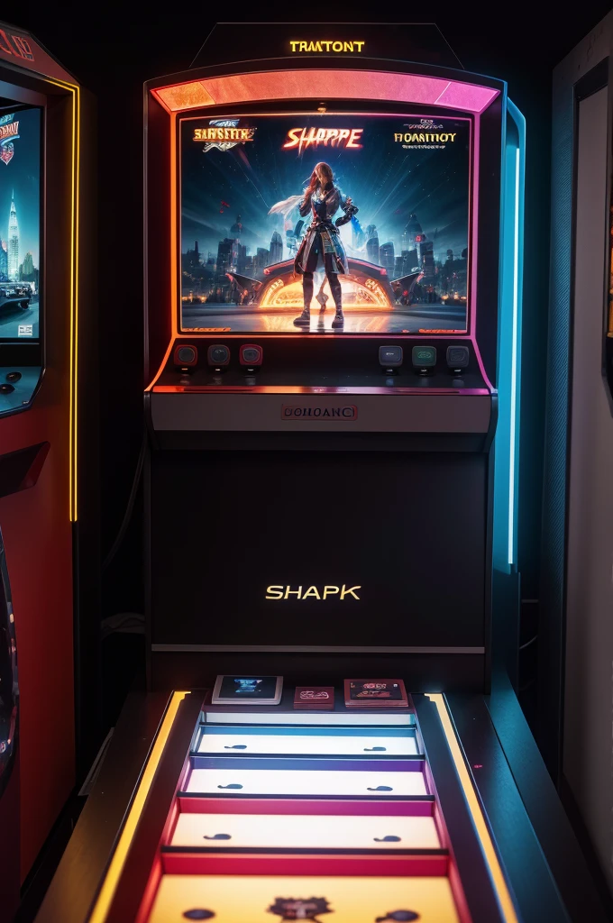 High-resolution 4K arcade machine, HDR, showcasing every detail in sharp clarity.