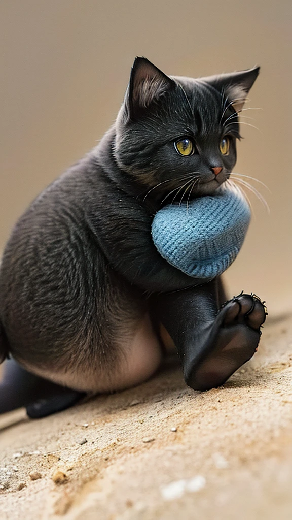 kitten in clothes high resolution Begging for help The background is a burnt field Somehow I was saved