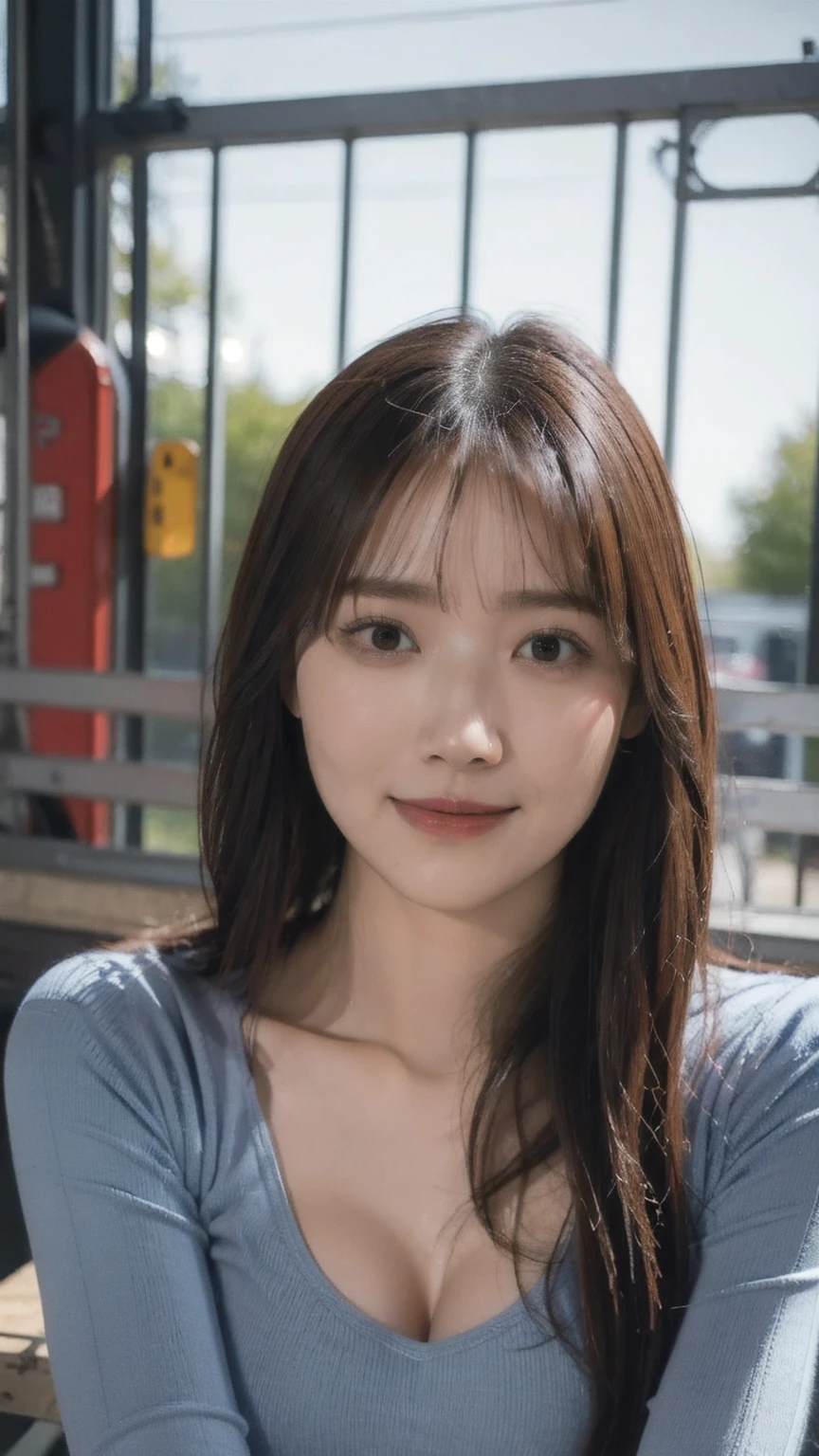 realistic photos of (1 cute Korean star) long hair, thin makeup, big breasts size, sexy erotic tiny string of G-string lingerie, at the train station, clear facial features of Canon EOS, 16k, high resolution, sharp and realistic details, overexposure, cut-in, UHD, high res, best quality, full body, sweet smile, (sweating)