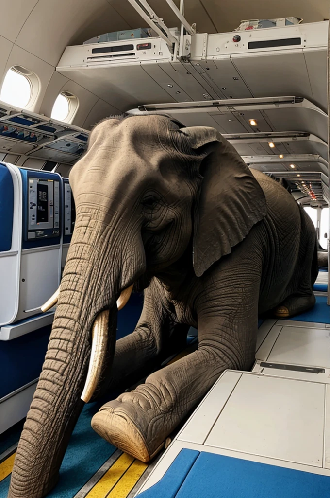 Airplane in under sitting elephant 