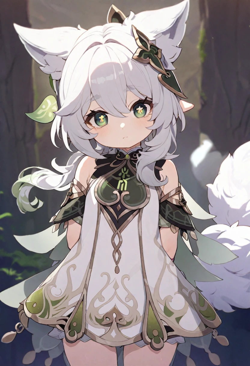 (fluffy anthro hairy:1.3), 1 Girl, Solitary, hair, fox, fox ears, hairy, Nashida (Genshin Impact),Cross-shaped pupil, Green Eyes,(Ponytail, Pointed ears:0.6),best quality,masterpiece,Very delicate and beautiful , (There is a cute girl in the center:1.2), (Solitary:1.3), Nashida (Genshin Impact), Cross-shaped pupil, (Ponytail, Pointed ears,:0.6) ,Cowboy shooting,Put your hands behind your back,Two hands,fluffy fox tail,