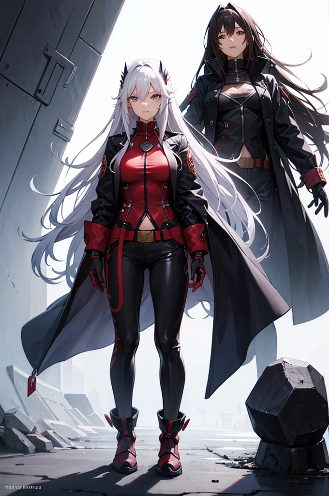 long hair female character,Has fire magic power,trousers,coat