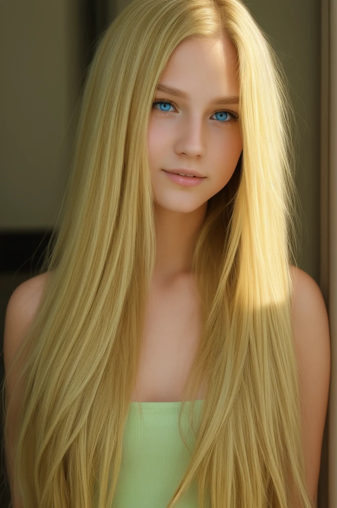 1 girl in, 19 years old, long blonde hair, looking at viewer, blonde hair, green eyes, full body, realistic