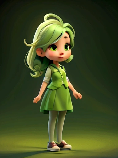 Create a female character with green colors,full body