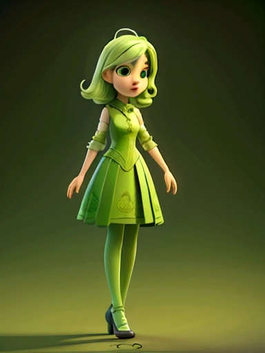 Create a female character with green colors,full body
