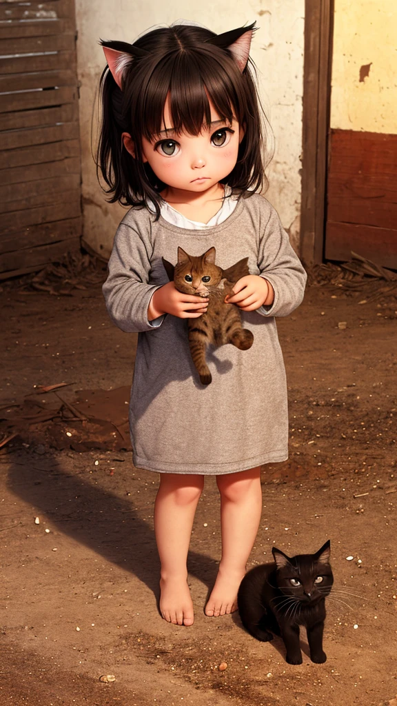 kitten in clothes high resolution Begging for help The background is a burnt field Somehow I was saved