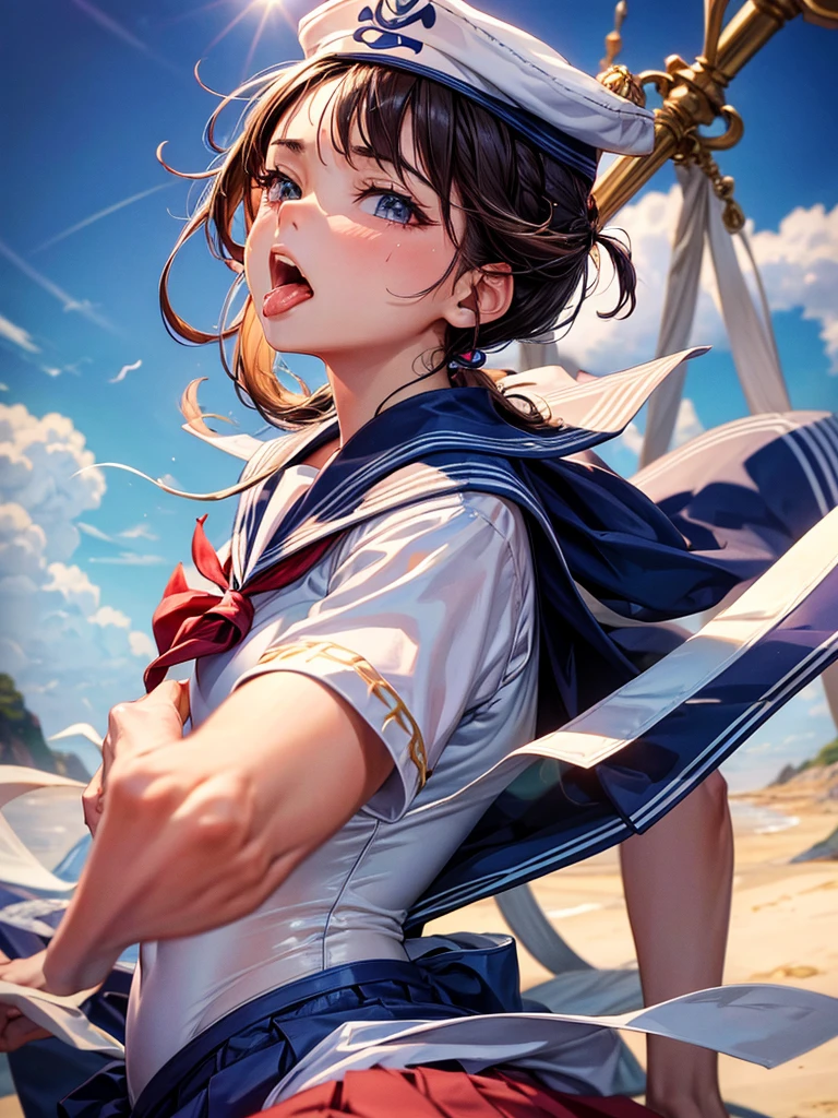 Highest quality,Highest Resolution,Sailor Leotard,Drooling,Stick out your tongue and drip saliva,
