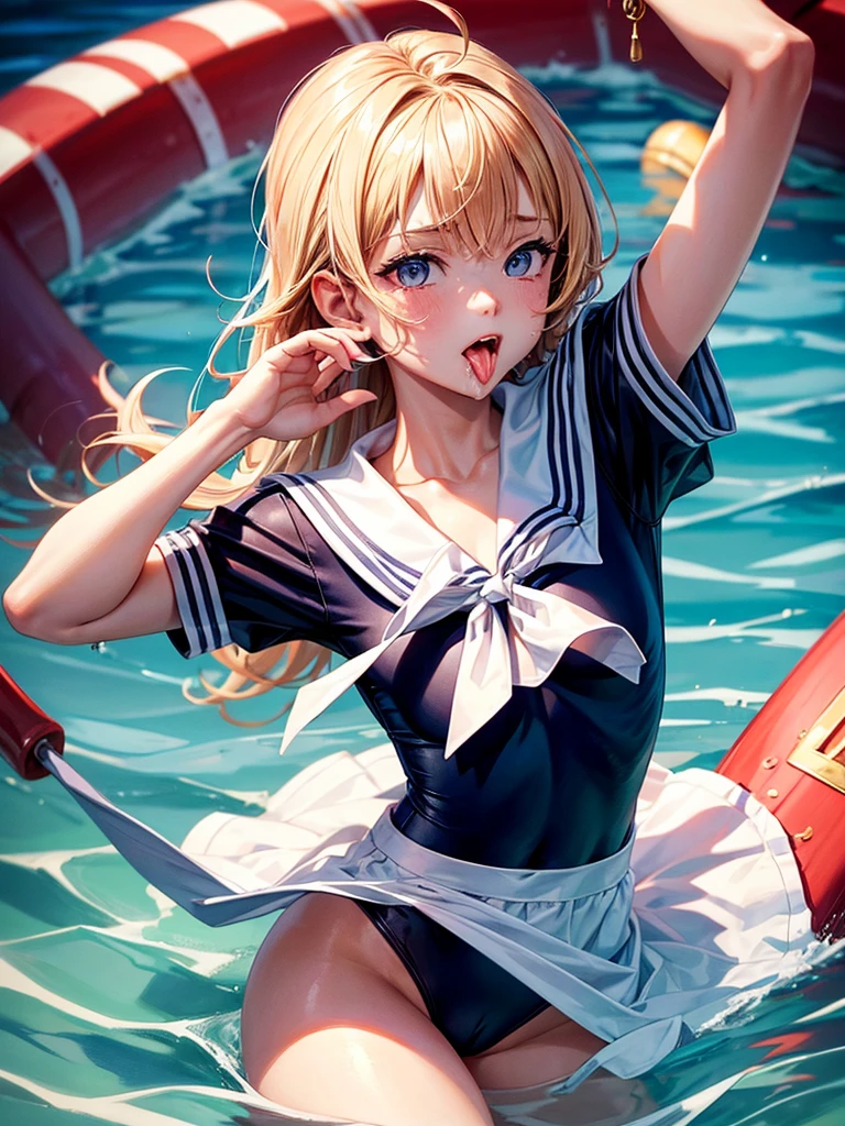 Highest quality,Highest Resolution,Sailor Leotard,Drooling,Stick out your tongue and drip saliva,