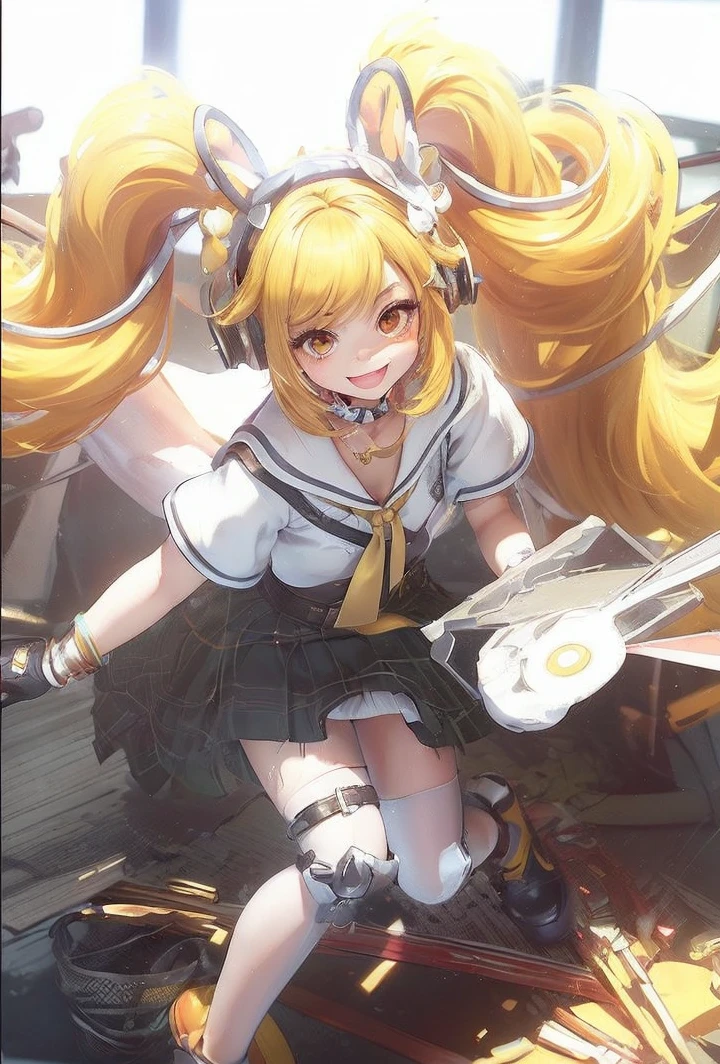 girl, full body, cartoon style, chibi style, cute, dog tail, dog ear, beautiful face, smile face, yellow color eye, beautiful eye, high detailed pupil, double eyeylid, high detailed skin, high quality skin, yellow color hair, very short hair, beautiful titis, perfect body, sexy dance, white clothes, masterpiece,