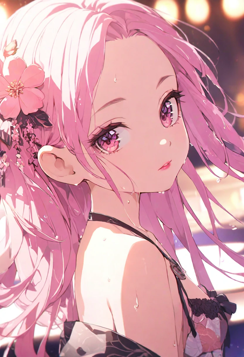 (from the side), Small Breasts, Side Breast, (flexist chest), (wet), (Poker face), Watching_exist_Viewer,  fashion trendy beautiful beautiful beautiful girl, gentle and existtractive Chinese beautiful girl, 10 years olde and sexy collarbone, Charming oval face, Double eyelids, Bright peach blossom eyes, Pink lips, Small nose, Bare shoulders, Focus on the face, Chest close-up, Ultra HD, Super Detail, fresh and impressive