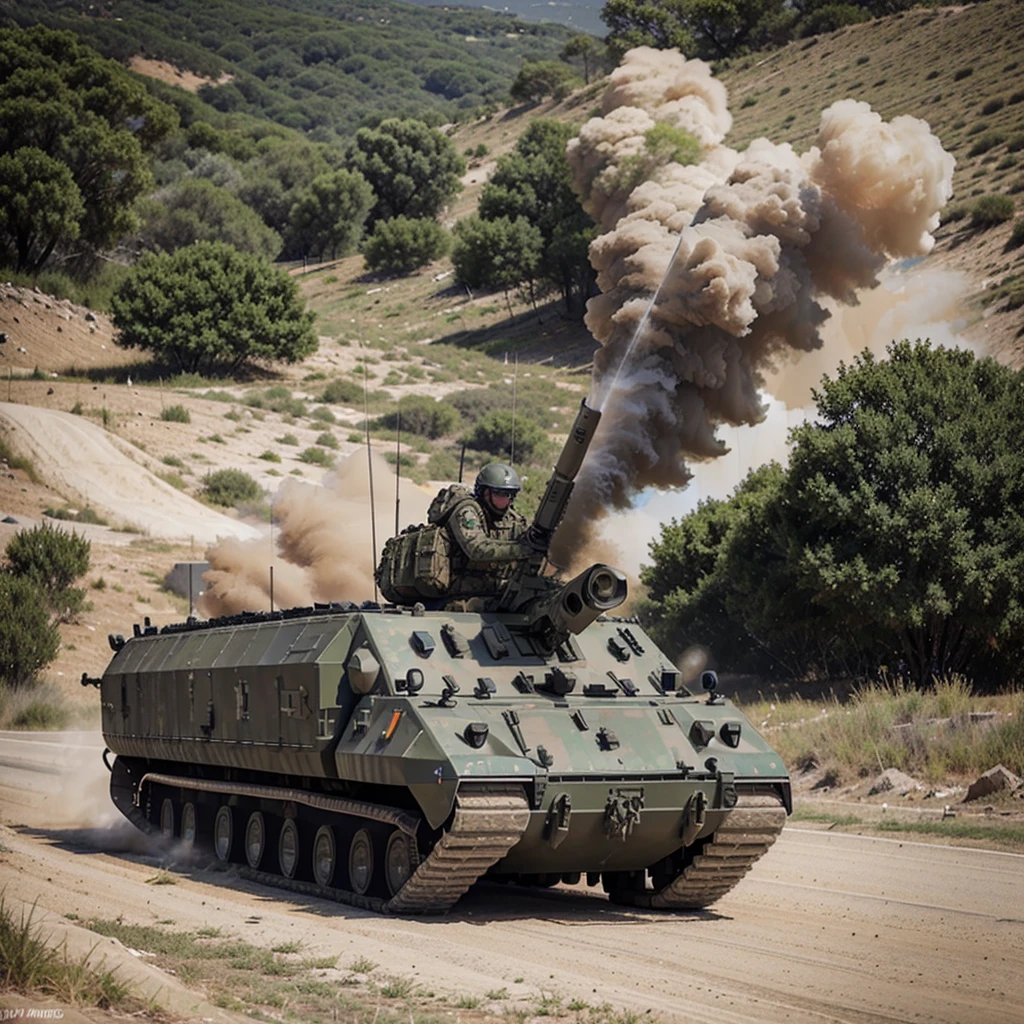 Draw a military armored vehicle, Have a mounted rocket launcher.