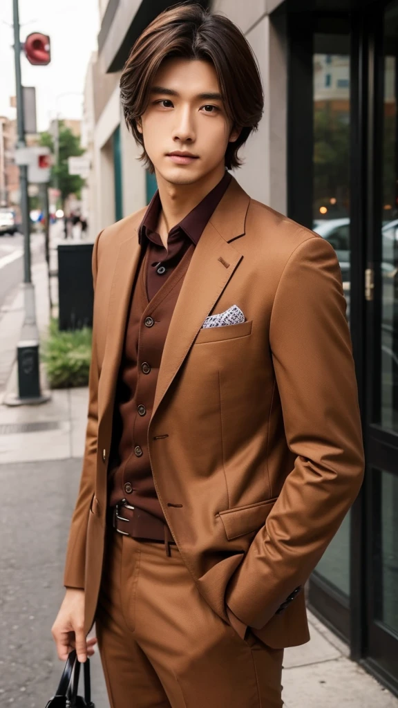 semi-long,brown,shirt,suit