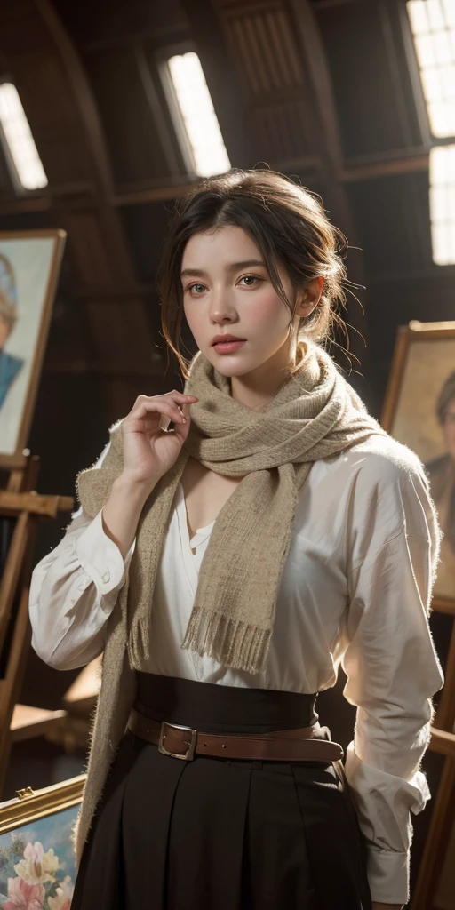 a painting of a woman with a scarf on her neck, craig mullins alphonse mucha, artgerm craig mullins, beautiful character painting, rhads and lois van baarle, artgerm and atey ghailan, charlie bowater rich deep colors, ross tran 8 k, ( ( mads berg ) ), artgerm and craig mullins