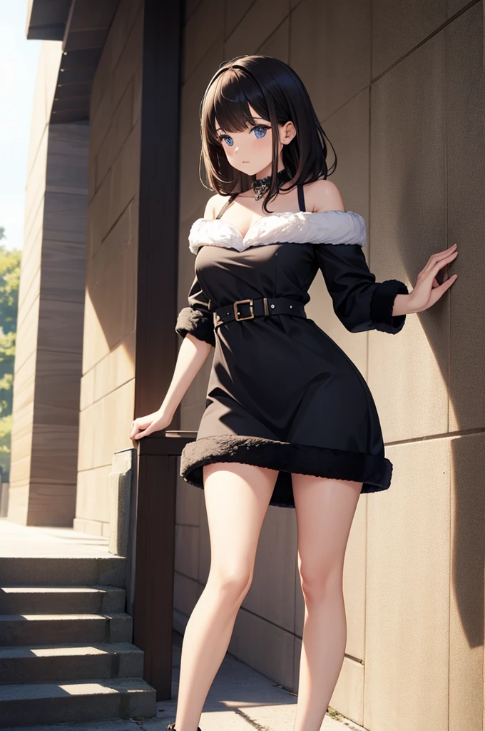 fur-trimmed dress