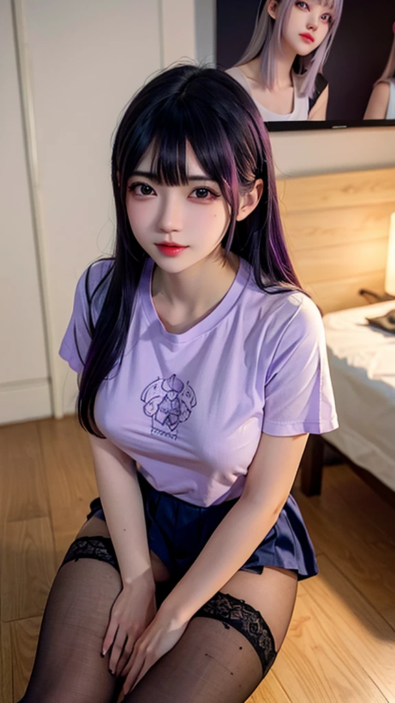 ultra detailed、extremely detailed CG
unity 8k wallpaper、extremely detailed CG 、production art、5 girls、shirt/t-shirt、pantyhose/stockings、erect nipples、Purple Hair、Bite