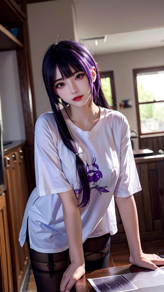 ultra detailed、extremely detailed CG
unity 8k wallpaper、extremely detailed CG	、production art、5 girls、shirt/t-shirt、pantyhose/stockings、erect nipples、Purple Hair、Bite