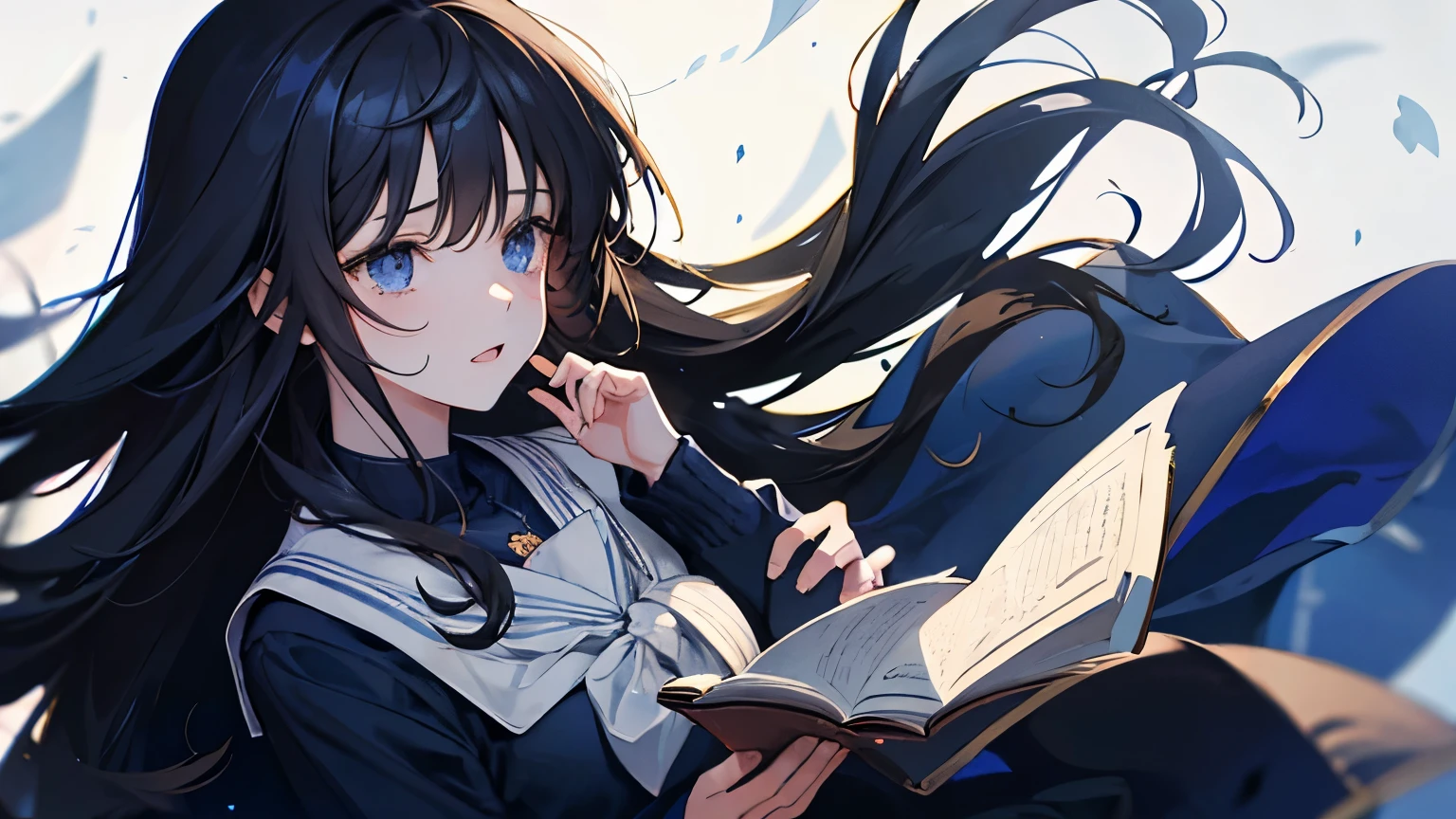 Right facing Slightly upward Tears flow down Wear a sailor uniform beautiful girl holding a book