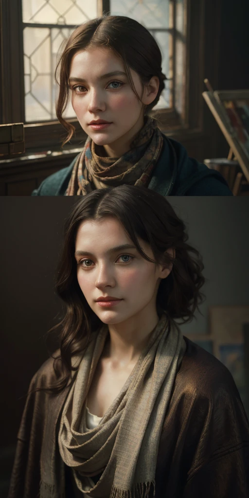 a painting of a woman with a scarf on her neck, craig mullins alphonse mucha, artgerm craig mullins, beautiful character painting, rhads and lois van baarle, artgerm and atey ghailan, charlie bowater rich deep colors, ross tran 8 k, ( ( mads berg ) ), artgerm and craig mullins