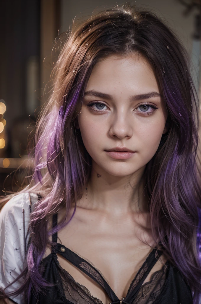 Cirqueen, beautiful girl: Landlinger, 18 years old, messy hair, oil painting, Perfect beautiful face, Perfectly soft and smooth skin, Add light purple and purple., Add light red., complicated details, screen, 8k resolution, Masterpiece, Cute face, Mysterious magic array background ,Has fire magic power
