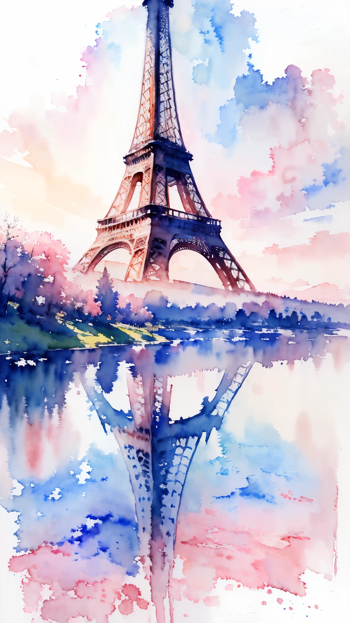 (masterpiece:1.2, Highest quality),(Very detailed),(((watercolor))),8K,wallpaper,Landscape of France,Eiffel Tower,(((透明watercolor)))