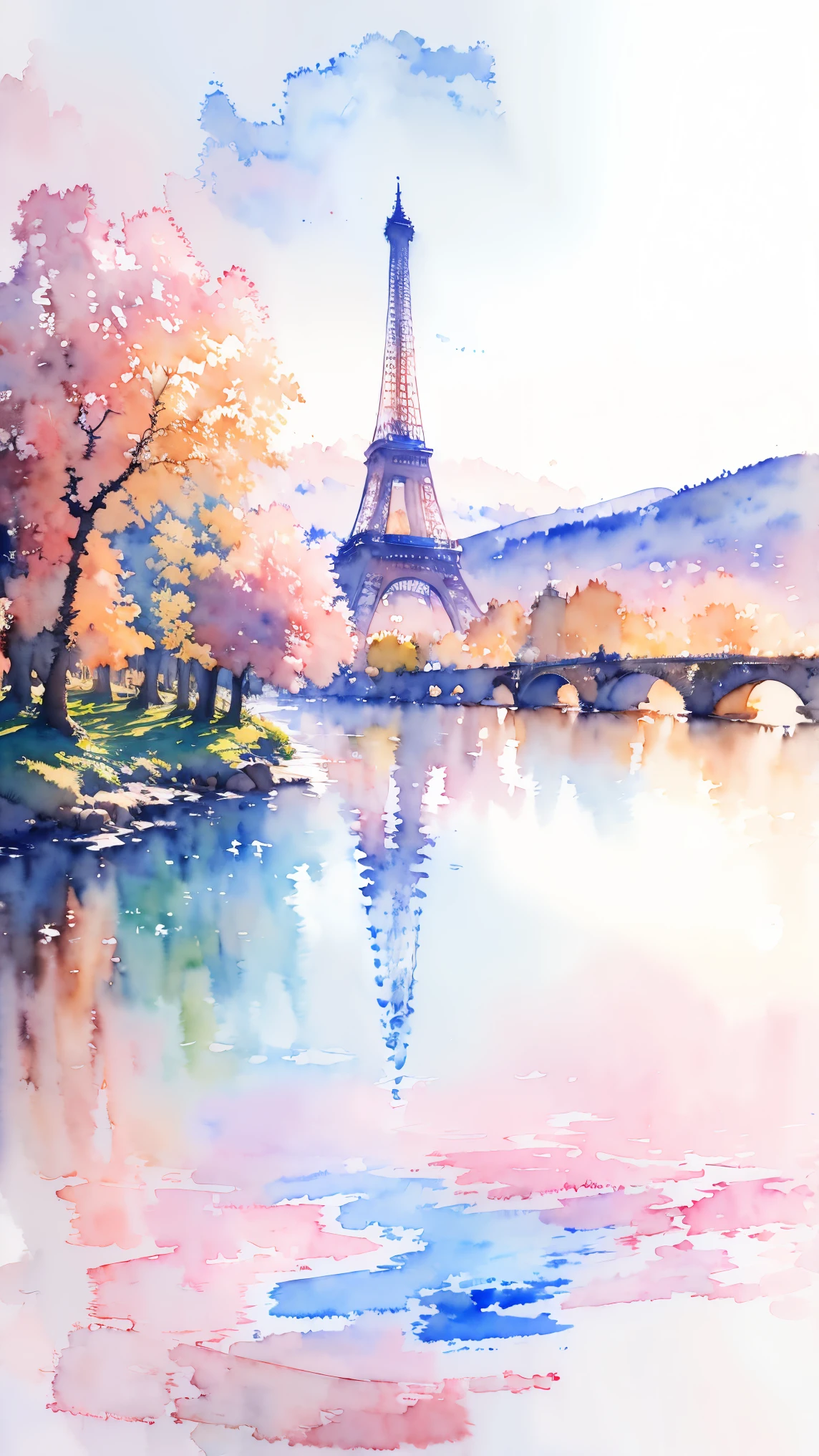 (masterpiece:1.2, Highest quality),(Very detailed),(((watercolor))),8K,wallpaper,Landscape of France,Eiffel Tower,(((透明watercolor)))