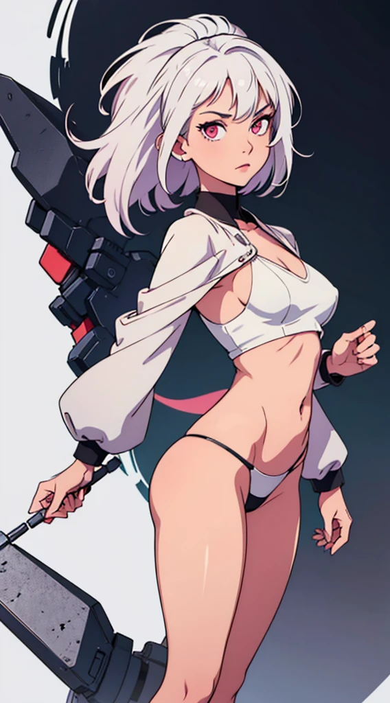 short white hair, highres, high resolution, masterpiece, wide dark pink eyes, realistic mixing dark lines and loose lines, bold lines, on paper, human man, full body, everything looks wise the same, different pose, changed pose, same cloths, same hair, same face angle