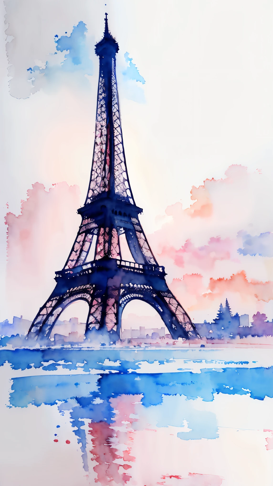 (masterpiece:1.2, Highest quality),(Very detailed),(((watercolor))),8K,wallpaper,Landscape of France,Eiffel Tower