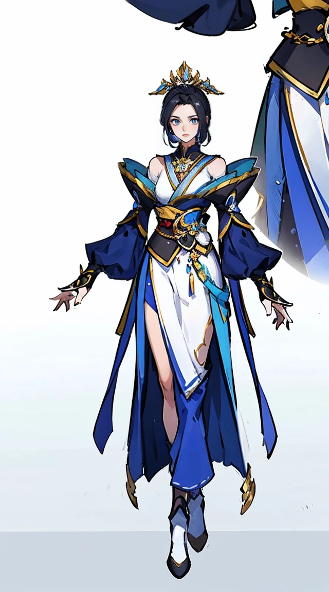 1 woman(pretty face),unique,full body standing illustration,alone,transparent background,Original character design from East Asia,game character costume design,elegant,high detail,Color grade, (glow), ((Give off a dramatic glow)), ((Beautiful and detailed light)),intricate details, lens flare,((white background)),ultra high resolution,sharp focus,HD,8K,distinct facial features,Clear details,beautiful eyes,beautiful face