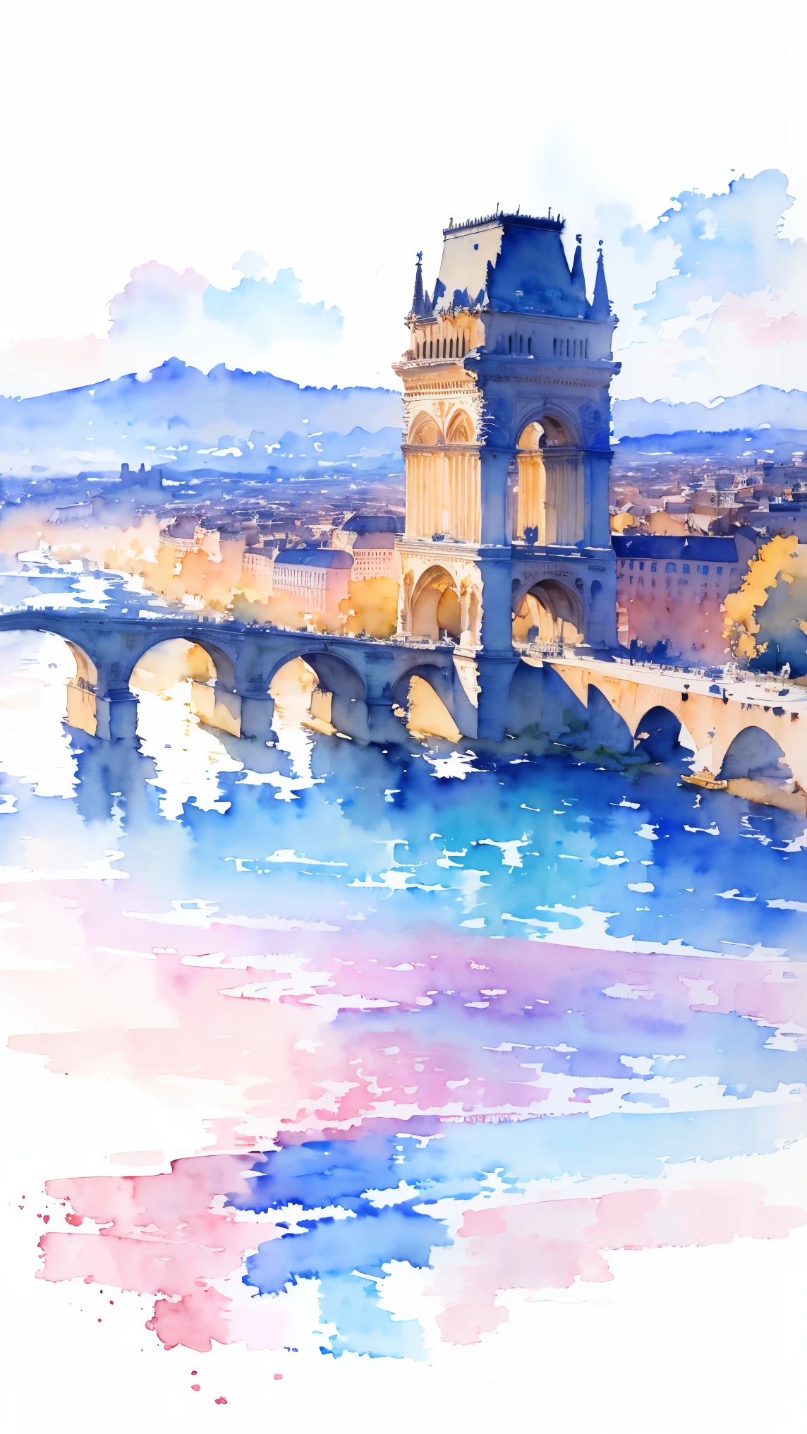 (masterpiece:1.2, Highest quality),(Very detailed),(((watercolor))),8K,wallpaper,Landscape of France,Arc de Triomphe,(((透明watercolor)))