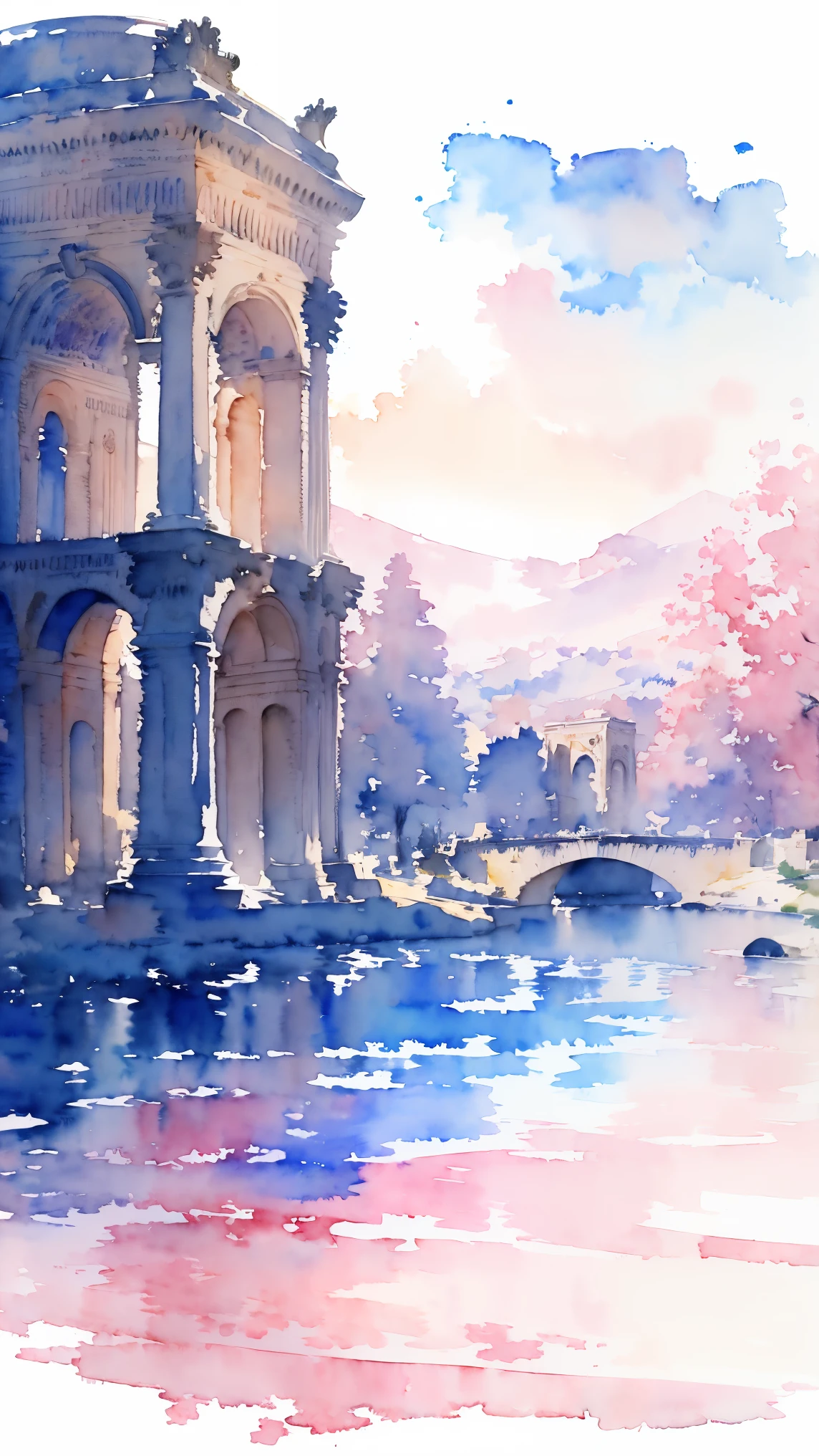 (masterpiece:1.2, Highest quality),(Very detailed),(((watercolor))),8K,wallpaper,Landscape of France,Arc de Triomphe,(((透明watercolor)))
