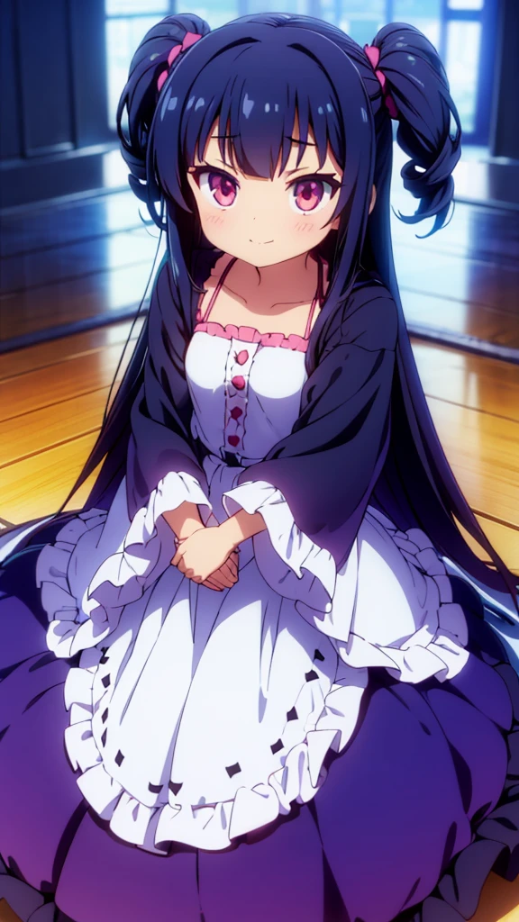 (Pequeña demonio:1.2), (1 person:1.2),(Little girl)、、big breasts、 NFFSW、shadow、big breasts、very detailed eyes、wide、big breasts、aunt lateral、under the chest、shiny neckline、black fur、silky hair、knitted dress(Fine white fabric、skirt lisaini colors)、ultra intricate pupil in eyes、of the highest quality、bright colors、Bust 100、rest、Footer image of the game.、Stirring composition、Composition looking up from below、Raise your with your hands、Pose that emphasizes the chest.、bend your arms、smiling expression、half closed eyes、open the mouth、stinky eyes、evil face、bullish smile、Cross your hands behind your back、Hide your hands、evil smile、whole body、beautiful
